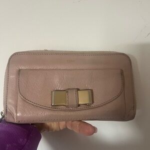 Chloe Blush Leather Wallet with Bow Accent